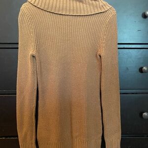 H&M tan sweater with a high roll over neck detail.